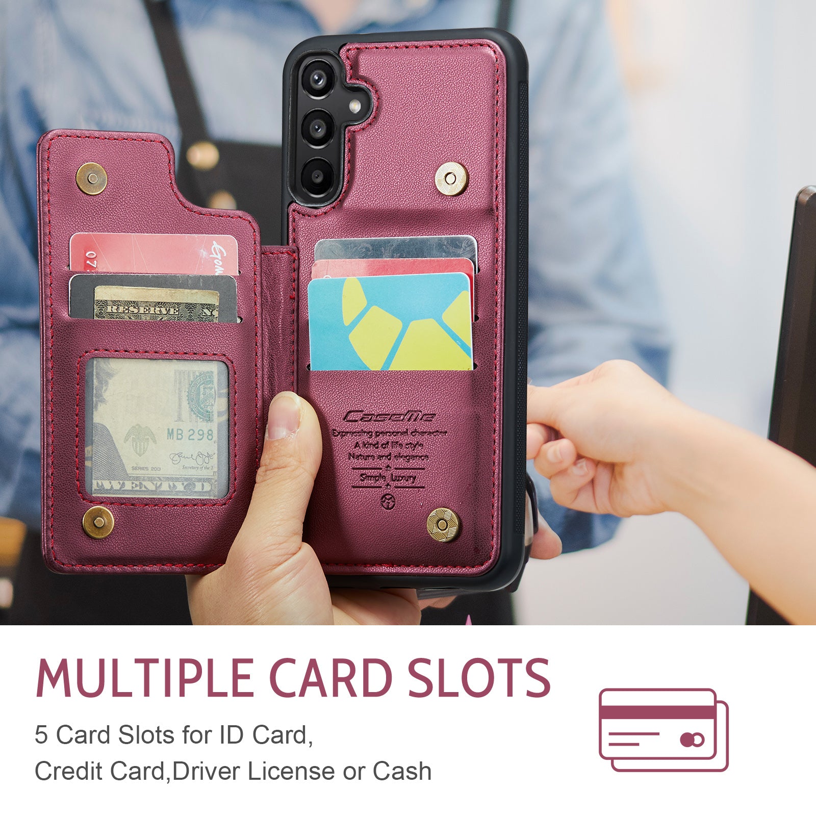 For Samsung Galaxy A16 5G / A16 4G Case CASEME C22 Series Leather+TPU Cover RFID Blocking 5 Card Slots - Red For Samsung Galaxy A16 5G / A16 4G Case CASEME C22 Series Leather+TPU Cover RFID Blocking 5 Card Slots - Red